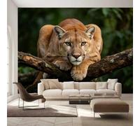 igyhuij Non-Woven Photo Wallpaper Cougar on Tree Branch 3D Effect Panoramic Wall Mural 350x250 cm Modern Wild Lion Animal Murals for Bedroom Living Room Home Decor Wall Art Wallpaper Poster m2478