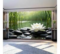 igyhuij Non-Woven Photo Wallpaper Pebbles Bamboo 3D Effect Panoramic Wall Mural 350x256 cm - Modern White Flower Murals for Bedroom, Living Room, Home Decor Wall Art Wallpaper Poster m1351