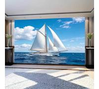 igyhuij Non-Woven Photo Wallpaper Sailing Boat Sea View 3D Effect Panoramic Wall Mural 100x70 cm - Modern Sea Murals for Bedroom, Living Room, Home Decor Wall Art Wallpaper Poster m1276