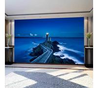 igyhuij Non-Woven Photo Wallpaper Sea View Lighthouse 3D Effect Panoramic Wall Mural 150x105 cm - Modern Blue Sea Murals for Bedroom, Living Room, Home Decor Wall Art Wallpaper Poster m1217