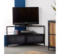 IH Design Alteus Vintage Up cycled Industrial Wood Corner TV Unit in Black IH Design Black