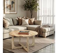 IH Design Bathwick Natural Solid Mango Wooden Round Coffee Table in Light Brown IH Design Light Brown