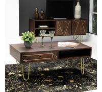 IH Design Jusleen Solid Mango Wood Coffee Table With Drawer in Brown IH Design Brown