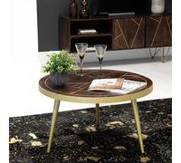 IH Design Jusleen Solid Mango Wood Round Coffee Table in Brown IH Design Brown