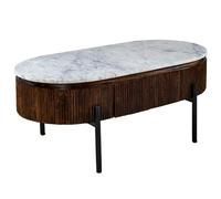IH Design Miel Mango Wood Rectangular Fluted Coffee Table With Marble Top and Metal Legs