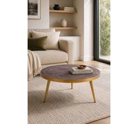 IH Design Silchester Round Coffee Table Dark Mango Walnut Gold Inlay in Brown IH Design Brown