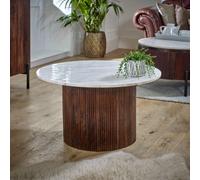 IH Design Tilden Mango Wood Coffee Table With Marble Top in White IH Design White