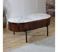 IH Design Tilden Marble & Mango Wood Rectangular Fluted Coffee Table in White IH Design White