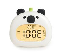 IHALO Panda Alarm Clock for Children, Cute Bedside Alarm Clocks with Night Light, Digital LED Display, 3.15 Inches, Three Alarms, Weekend Mode, Date, Temperature, Rechargeable, Decoration for Baby