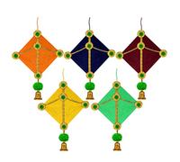iHandikart Handmade Woolen Kite Wall Hanging Decoration|Makar Sankranti Decoration Items|Kite for Diwali Decoration, Size 17x12 Inches Colour Multi Pack of 5 (HV35006-5)
