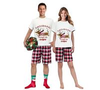 iHapHap Dachshund Through The Snow White Short Christmas Matching Pajamas Set(M,Mom)
