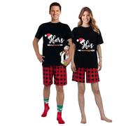 iHapHap His Hers Couple Black Short Christmas Matching Pajamas Set(M,Mom)