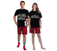 iHapHap I Have Everything I Am Everything Black Short Plaids Christmas Pajamas Set For Couples(S,Mom)
