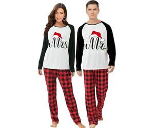 iHapHap Mr Mrs Couple Christmas Matching Pajamas Set For Adult(M,Dad)