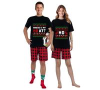iHapHap Where is My Ho At Black Short Plaids Christmas Pajamas Set For Couples(L,Mom)