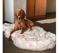 IHAPPYDOG Luxury Faux Fur Orthopedic Dog Bed, Memory Foam Dog Bed for Small, Medium, Large and XL Pets, Fluffy Pup Rug with Waterproof and Washable Soft Cover, Bone White
