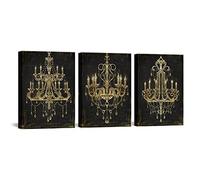iHAPPYWALL 3 Pieces Black and Gold Chandelier Canvas Wall Art Abstract Diamond Chandelier Crystal Lamp Picture Artwork for Home Bedroom Decor Ready to Hang 12x16inchx3pcs