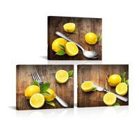 iHAPPYWALL 3 Pieces Lemon Wall Art Kitchen Decor Knife Fork and Spoon Picture Prints Vintage Restaurant Dining Room Decoration