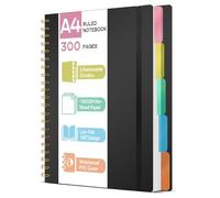 ihaspoko A4 Notebook with Dividers - 100GSM No-Bleed Paper, 300 Pages, PVC Hardcover, Spiral Project Book for School, Office & Gifts (Black)