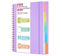 ihaspoko A4 Notebook with Dividers - 100GSM No-Bleed Paper, 300 Pages, PVC Hardcover, Spiral Project Book for School, Office & Gifts (Purple)