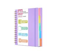 ihaspoko A5 Notebook with Dividers - 100GSM No-Bleed Paper, 300 Pages, PVC Hardcover, Spiral Project Book for School, Office & Gifts (Purple)
