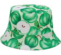IHAUIUE Novelty Fruit Print Bucket Hats Summer Fishing Cap Reversible Packable Sun Hat for Women, Men, Green Apple, One Size-Large