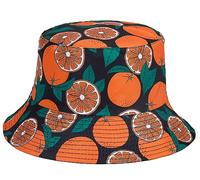 IHAUIUE Novelty Fruit Print Bucket Hats Summer Fishing Cap Reversible Packable Sun Hat for Women, Men, Orange, One Size-Large