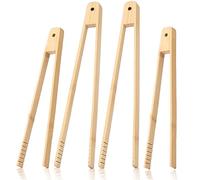 iHaumxs 4 Pcs Bamboo Tongs Set: Wooden Tongs for Cooking, 11.8in Kitchen Long Tongs & 9.8in Toaster Tongs, Bamboo Tongs for Kitchen Salad, Bacon, Pickles,Pasta,Grilling,Toast, Bread, Fruits.NO BPA