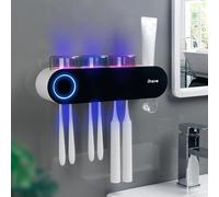 iHave Toothbrush Holder for Bathroom, UV Toothbrush Sanitizer and Holder Smart Home Bathroom Accessories, 3 Cups Electric Toothbrush Holder Wall Mounted with Toothpaste Dispenser Bathroom Decor