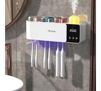 iHave Toothbrush Holder with UV Toothbrush Sanitizer, Aromatherapy Diffuser & IR Night Light - 4-Hour Smart Cruise Disinfection, Auxiliary Combo Drying - Wall-Mounted Bathroom Organizer with 3 Cups