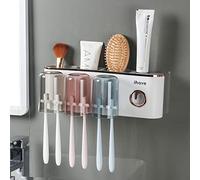 iHave Wall Mounted Toothbrush Holders with Toothpaste Dispenser, Featuring 3 Cups, 9 Slots, and 3 Compartments Organizer for Bathroom Essentials, Premium White & Gold Elegant Design for Bathroom Decor