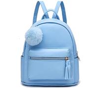 IHAYNER Mini Backpack Purse for Girls Teens Women Purses PU Leather Pom Backpack Shoulder Bag with Charm Tassel, Light Blue, S, Cute
