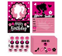 IHCEMIH 24 Pack Party Invitations Kids, Birthday Invites Card Girls Pink Princess Party Invite Childrens Paper Invitation Cards with 24 Matching Envelopes Stickers for Children Girls UK
