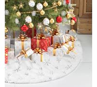 IHCEMIH Christmas Tree Skirt Large White Xmas Tree Skirts Luxury Snowflake Sequin Faux Fur Plush Tree Base Cover Mat Christmas Tree Bottom Rug Covers Holiday Party Home Festival Decorations 36 Inches