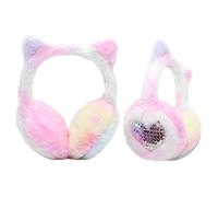 IHCEMIH Ear Muffs Girls Cat Sequins Earmuffs Winter Accessories Fluffy Plush Adjustable Outdoor Thermal Ear Warmer Skiing Running Ears Covers Protector from Wind Cold Gift for Children Light Color