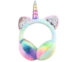 IHCEMIH Ear Muffs Girls Women Earmuffs Fluffy Plush Adjustable Unicorn Sequins Earmuff Winter Accessories Ear Warmers Running Skiing Ears Covers Protectors from Wind Cold Outdoor Gift for Children A.