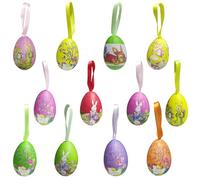 IHCEMIH Easter Egg, 12Pcs Easter Hanging Eggs Decorations Spring Tree Ornaments Colorful Foam Crafts Easter Home Party Decor Gifts For Kids