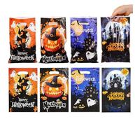 IHCEMIH Halloween Bags, 50Pcs Halloween Pumpkin Ghost Plastic Party Bag with Handle for Sweets Goodie Gift Cookie Candy Reusable Loot Treats Bag Kids Trick or Treat Bags for Party Favours Supplies
