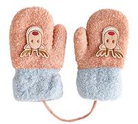 IHCEMIH Mittens Children Cold Weather Knitted Glove Plush Lining Reindeer Gloves Magic Stretch Boys Girls Winter Outdoor Thermal Warm Unisex Ski Gloves on String Pink