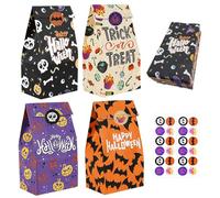 IHCEMIH Party Bags, 24 PCS Halloween Paper Gift Bag Treats Favour Bags Goodie Sweet Popcorn Cookie Candy Trick or Treat Bags with 24 Stickers for Halloween Party Favours Supplies