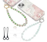 IHCEMIH Phone Charm, 2 Pcs Cell Phone Wrist Beads Strap Anti-Lost Sparkly Crystal Beaded Bracelet Lanyard Wristlet Keychain Charms Chain for Bag Mobile Case Accessories with Tether Tab for Women Girl