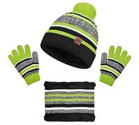 IHCEMIH Winter Beanie Hat Scarf Gloves Set 3 in 1 Girls Boys Knitted Cap Neck Warmer Magic Mitten Fleece Lining Thermal 3pcs Winter Accessories Sets Sports Outdoor Gifts for Children Kids Green