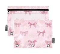 IHCVHQX Pencil Pouch 3 Ring Bows Pink Color Zipper Pencil Pouches Case Binder Cosmetic Bag 2 Pack for Office School College Supplies