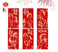 Ihdjasg Year of the Horse Red Money Envelopes 2026 Pack of 6 Festive Lucky Money Envelopes - Chinese Red Envelopes Year of the Horse | for Family Friends Relatives Neighbours Grandparents Parents