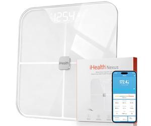 iHealth FIT Body Fat Scale Smart BMI Scale Digital Bathroom Bluetooth Weight Scale, Body Composition Analyzer with Tempered Glass Platform, Large LED Backlit with Smartphone App, 400 lbs - White