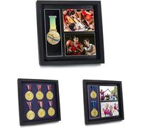 IHEIPYE Large Medals Display Shadow Box - 6 Medal Display case - Perfect Medal Display for War Military, Runners, Marathon, RECE Winner, Football, Gymnastics & All Sports (Black, 12x12)