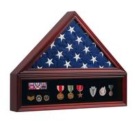 IHEIPYE Medium Military Burial Flag Display Case for Folded Veteran Burial Flag and Military Medals - Solid Wood Shadow Box Gift with Real Glass Certificate Holder -Mahogany