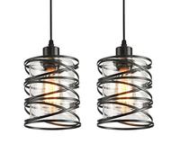 IHENGYANLT 2 Pack Black Spiral Cage Pendant Lights with Clear Glass Shade, Suitable for Kitchen Island, Dining Table, Entryway, Restaurant