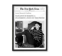 iHery 12x16in Natural Black OAK Wood Audrey Hepburn Newspaper Framed Wall Art,Trendy Elegance Is Making A Statement,Even on The Phone Canvas Wall Decor For Bedroom Living Room 1Pack