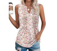 iHewbo Women's Floral Vest Tops Fashion V Neck Summer 2025 Sleeveless T-Shirts Casual Tank Loose Fit Tops White Red